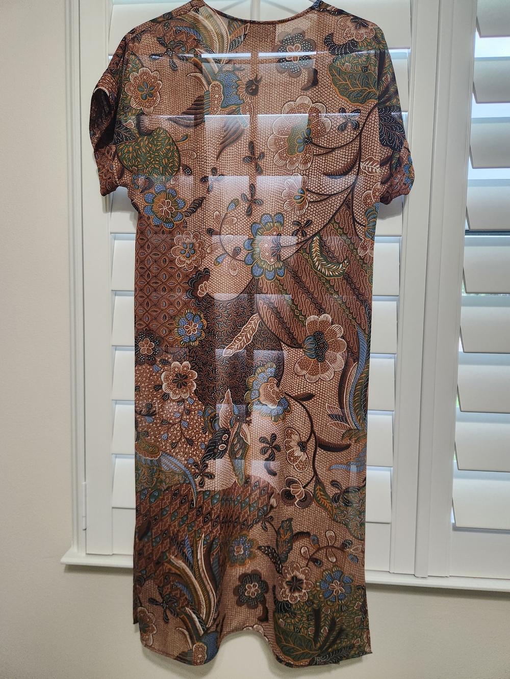 VTG Sue Brett Sheer Short Sleeve Open Front Long Duster In floral print. Sz 9/10 - Picture 4 of 14